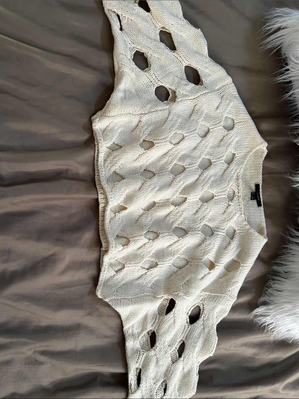 Forever 21 Cream Open-Knit Off-the-Shoulder Crop Sweater